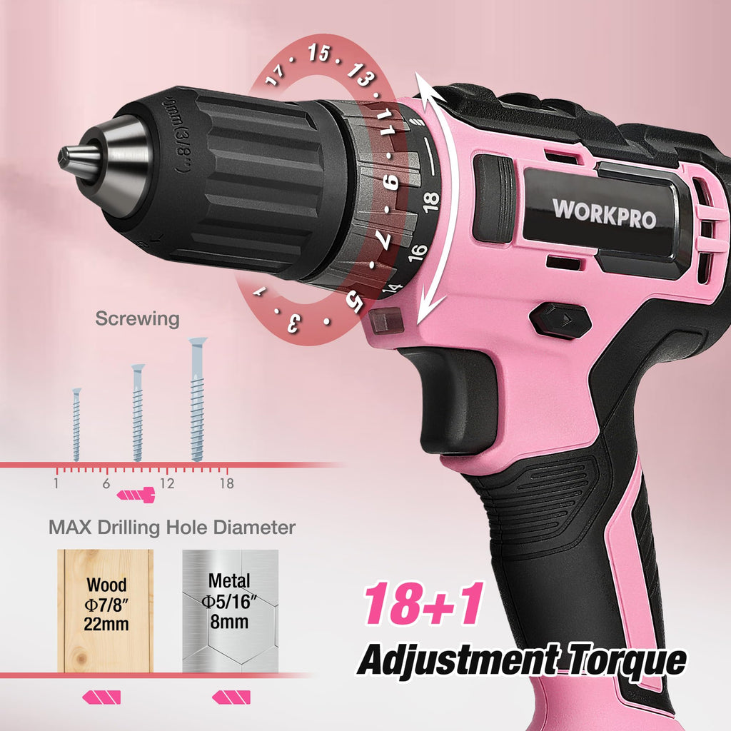 Pink Cordless Drill and 141-Piece Home Tool Kit T6805