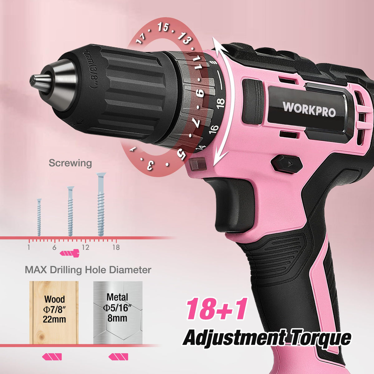 Pink Cordless Drill and 141-Piece Home Tool Kit T6805