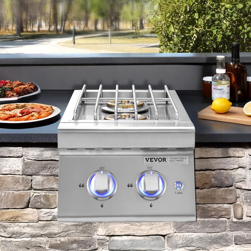 Double Side Burners, 2 x 17,000BTU Liquid Propane, Convertible to Natural Gas, 304 Stainless Steel Built-in W848194