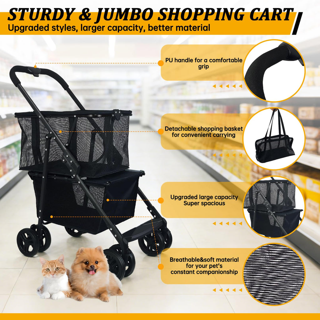 2-in-1 Folding Shopping Cart & Pet Stroller D5000