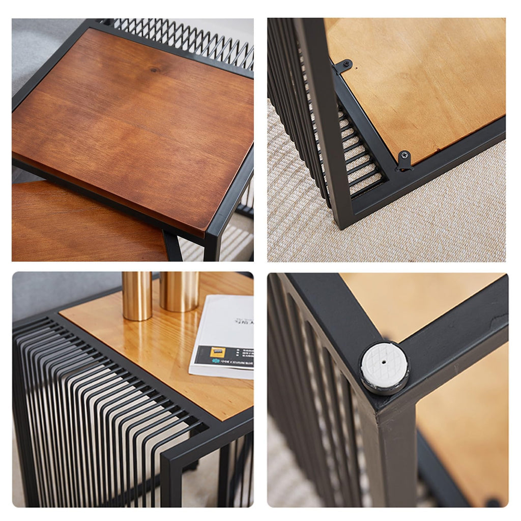 Set of 2 Square Nesting Coffee Table with Metal Frame R665