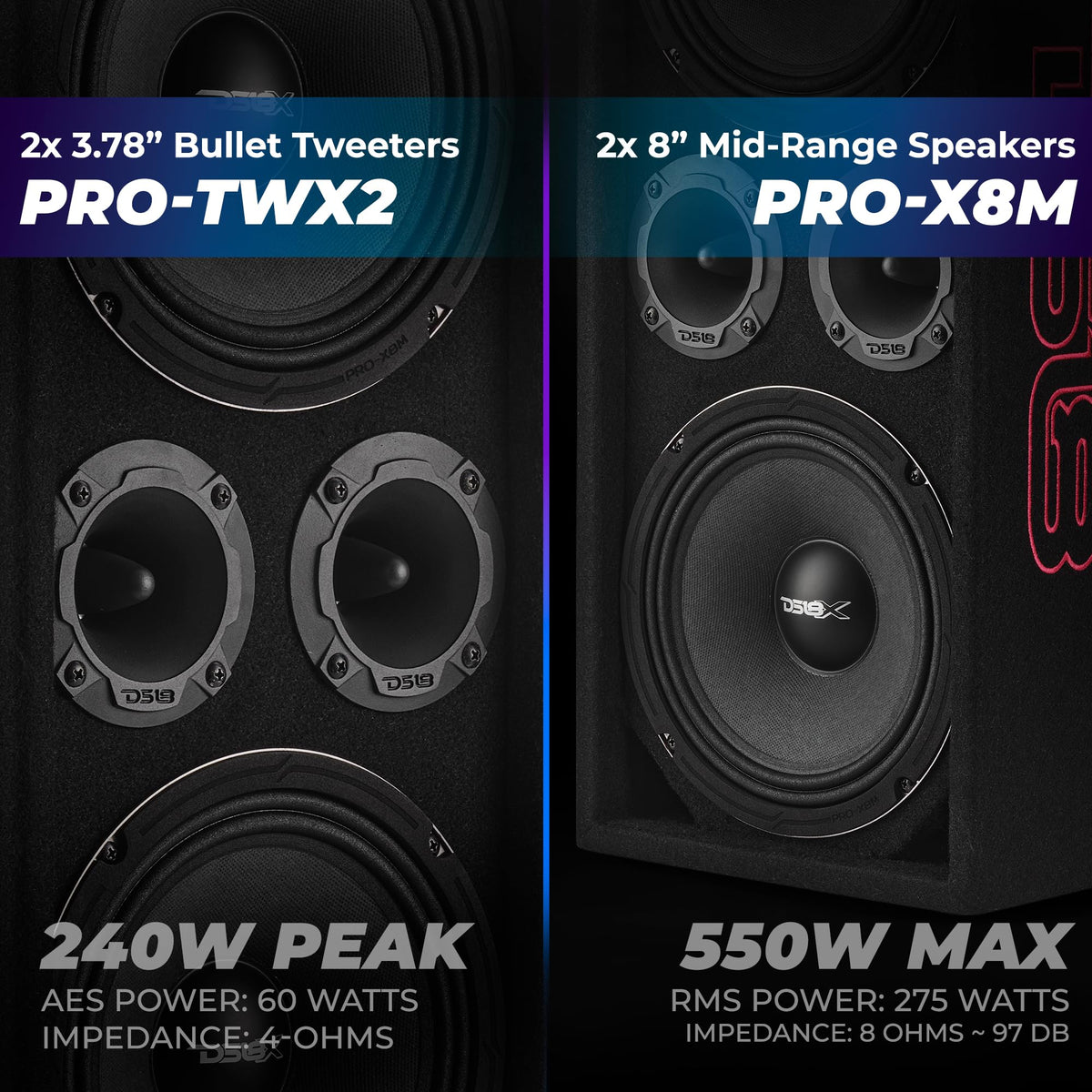 Ported Speaker Box with Dual 8" Mids, Tweeters & Amplifier C92396
