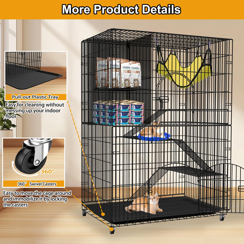 Extra Large 4-Tier Collapsible Cat Cage with Storage Cube G1478