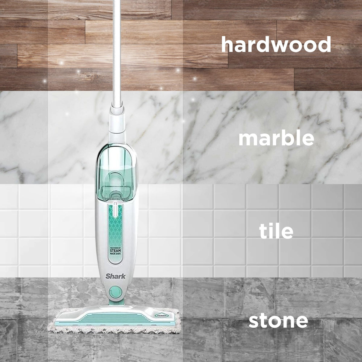 White Steam Mop Hard Floor Cleaner with XL Removable Water Tank P8552