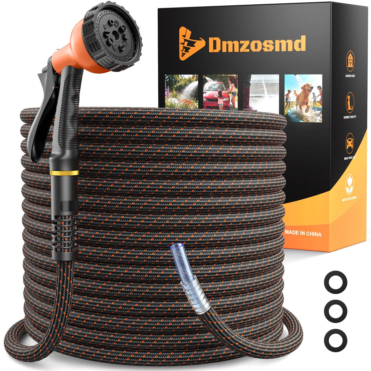 3/4" Flexible Non-Expandable Garden Hose with 10 Function Nozzle, 100ft V676015