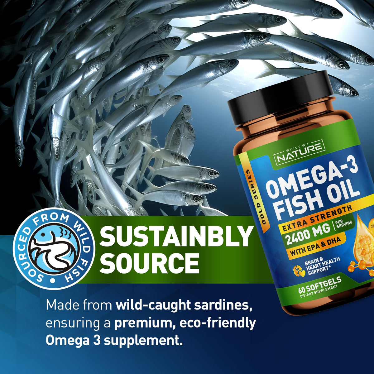 Omega 3 Fish Oil Soft Gels 2400 mg 60 Softgels S983503