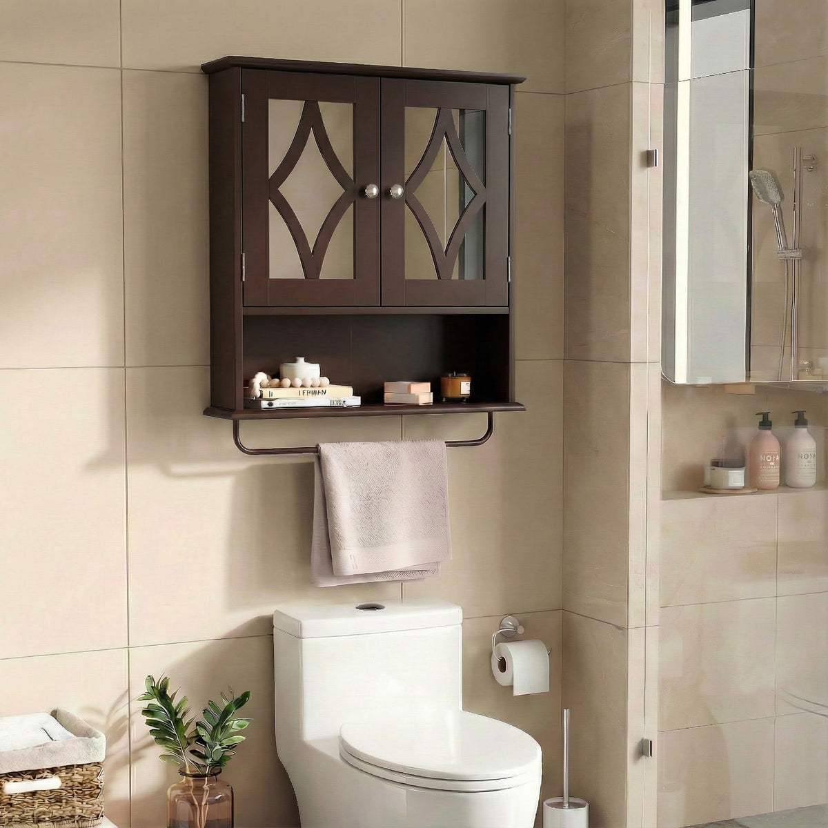 Wall Mounted Bathroom Medicine Cabinet with Towel Rack 22x25 inch D38693