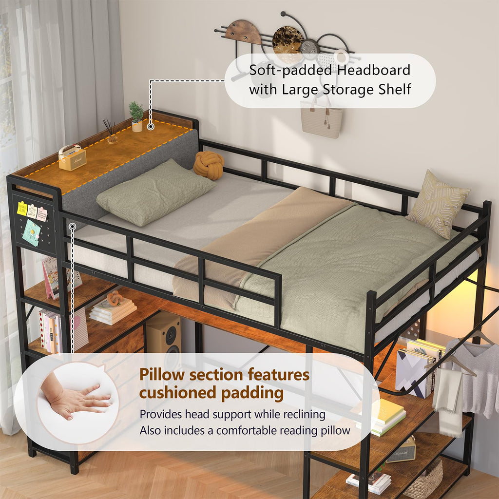 Twin Size Loft Bed with Storage and Desk L206