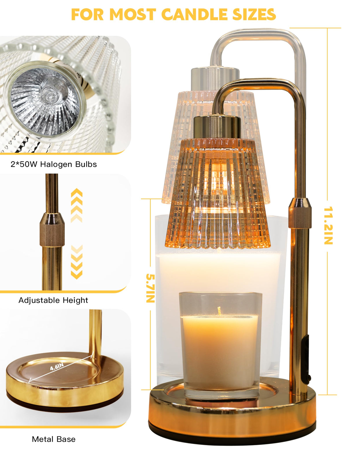 Gold Candle Warmer Lamp with Timer, Dimmable Wax Melt Warmer W888916