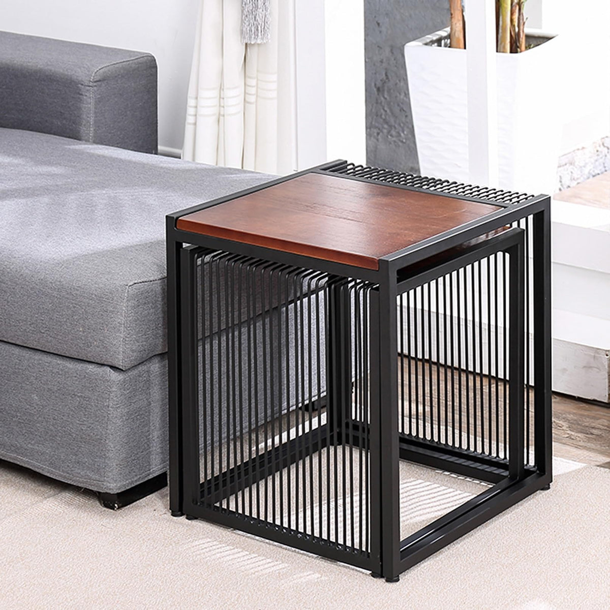 Set of 2 Square Nesting Coffee Table with Metal Frame R665