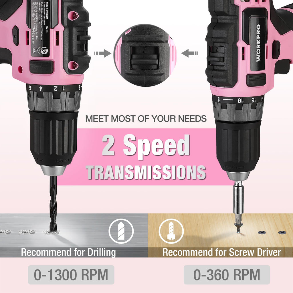 Pink Cordless Drill and 141-Piece Home Tool Kit T6805
