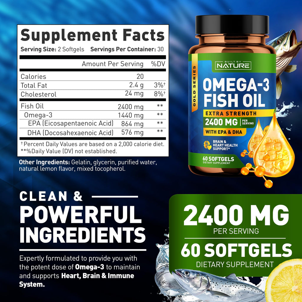Omega 3 Fish Oil Soft Gels 2400 mg 60 Softgels S983503