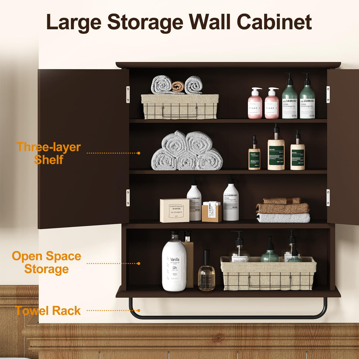 Wall Mounted Bathroom Medicine Cabinet with Towel Rack 22x25 inch D38693