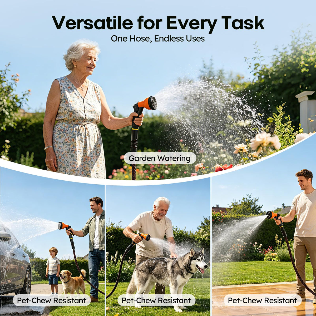 3/4" Flexible Non-Expandable Garden Hose with 10 Function Nozzle, 100ft V676015