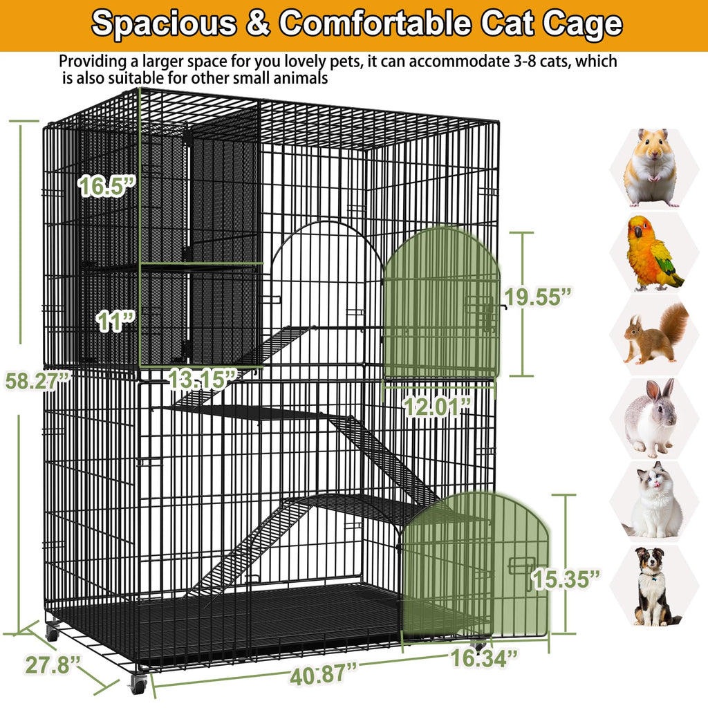 Extra Large 4-Tier Collapsible Cat Cage with Storage Cube G1478