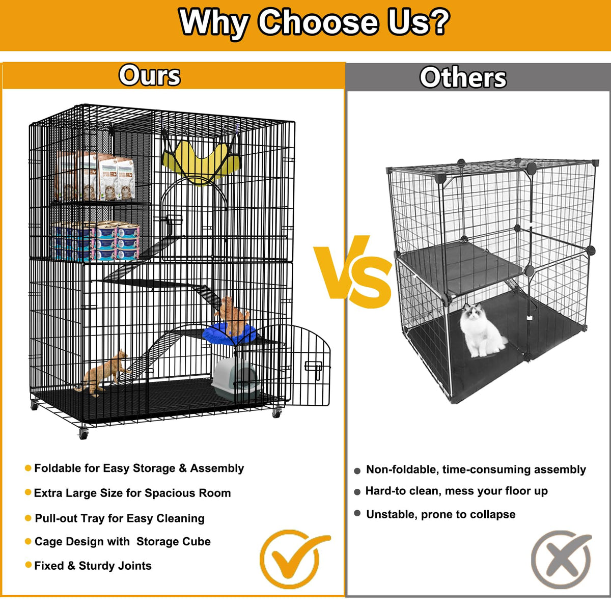 Extra Large 4-Tier Collapsible Cat Cage with Storage Cube G1478