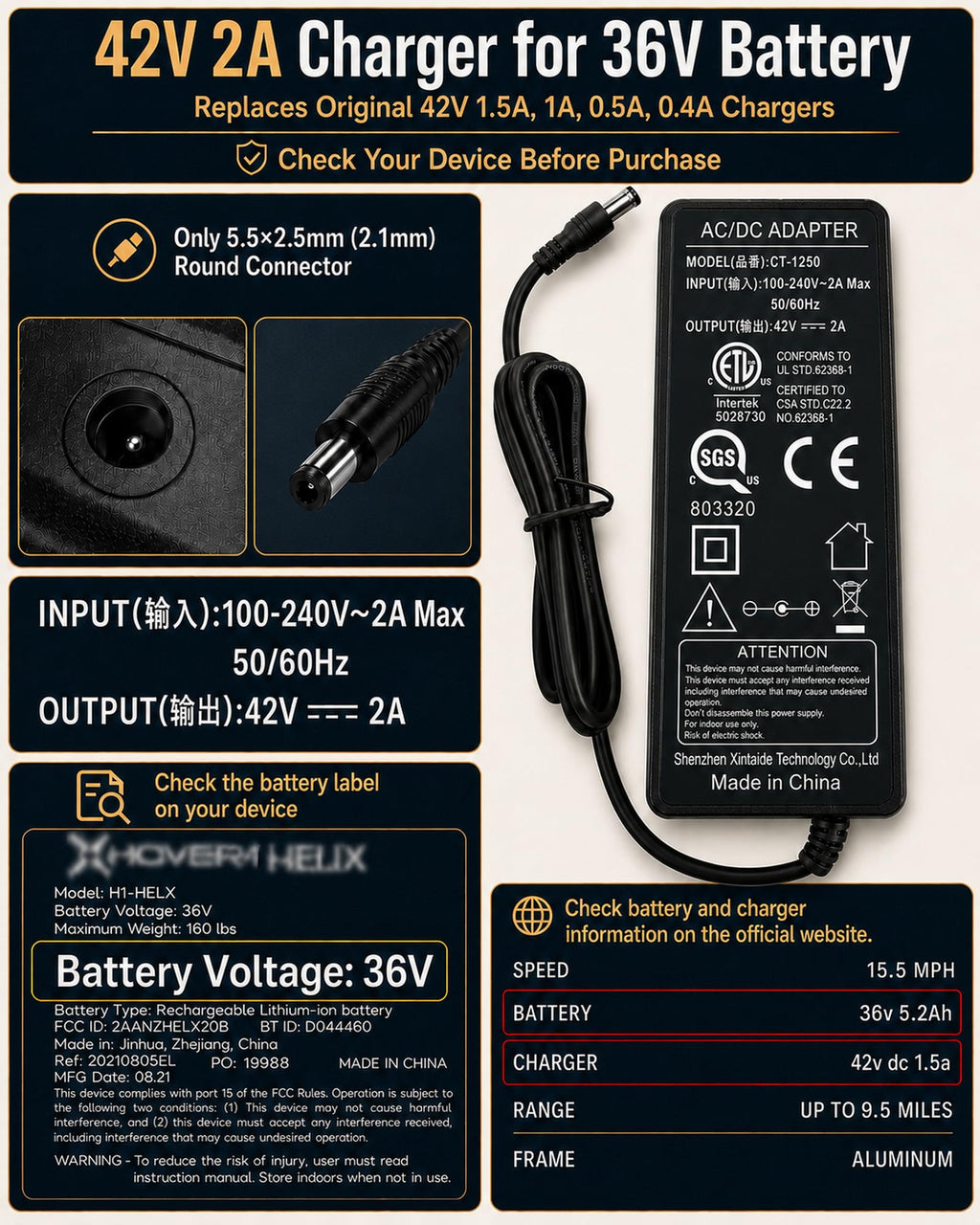 42V 2A Electric Scooter Charger V44925
