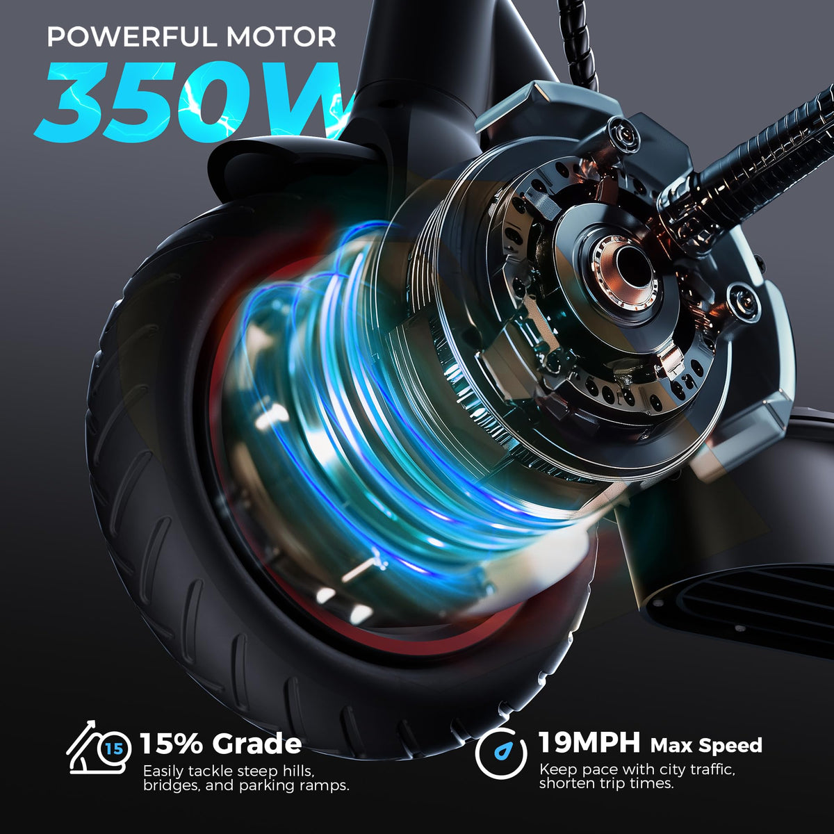 Electric Scooter 18Miles Max Range 19 Mph Foldable 8.5'' Solid Tire T251641