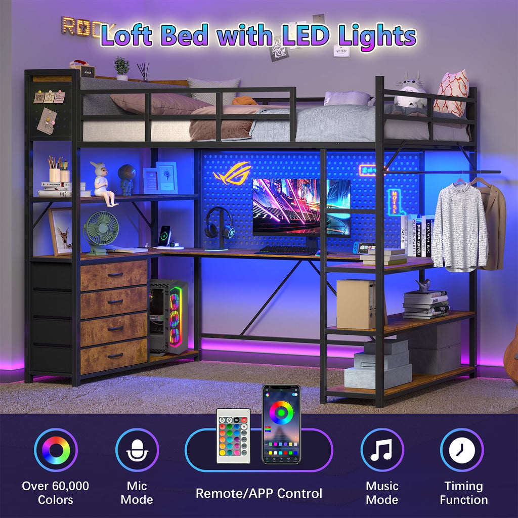 Twin Size Loft Bed with Storage and Desk L206