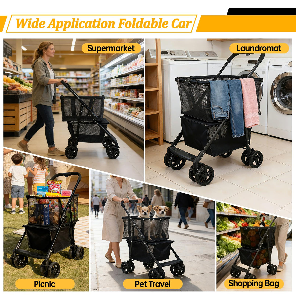 2-in-1 Folding Shopping Cart & Pet Stroller D5000