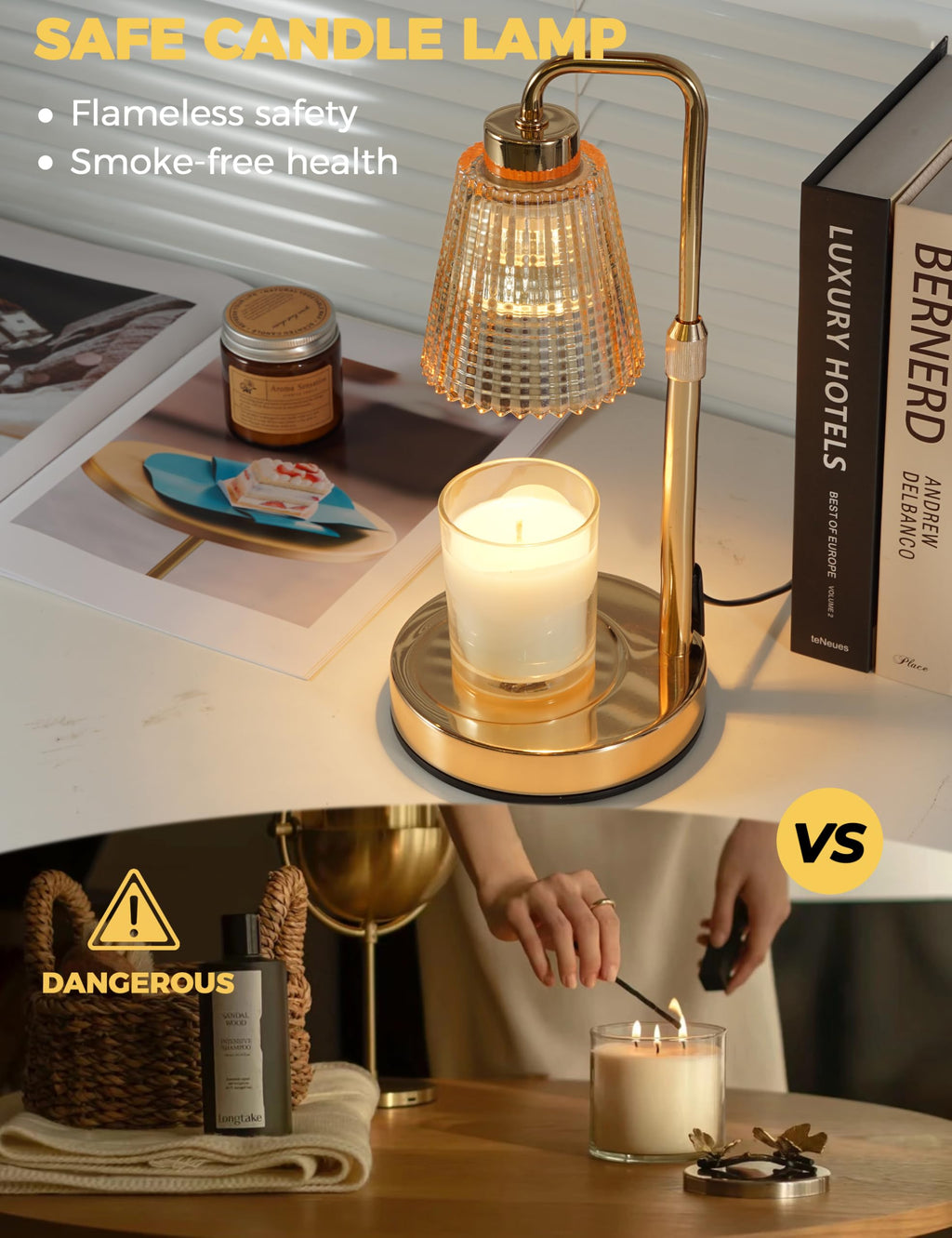 Gold Candle Warmer Lamp with Timer, Dimmable Wax Melt Warmer W888916