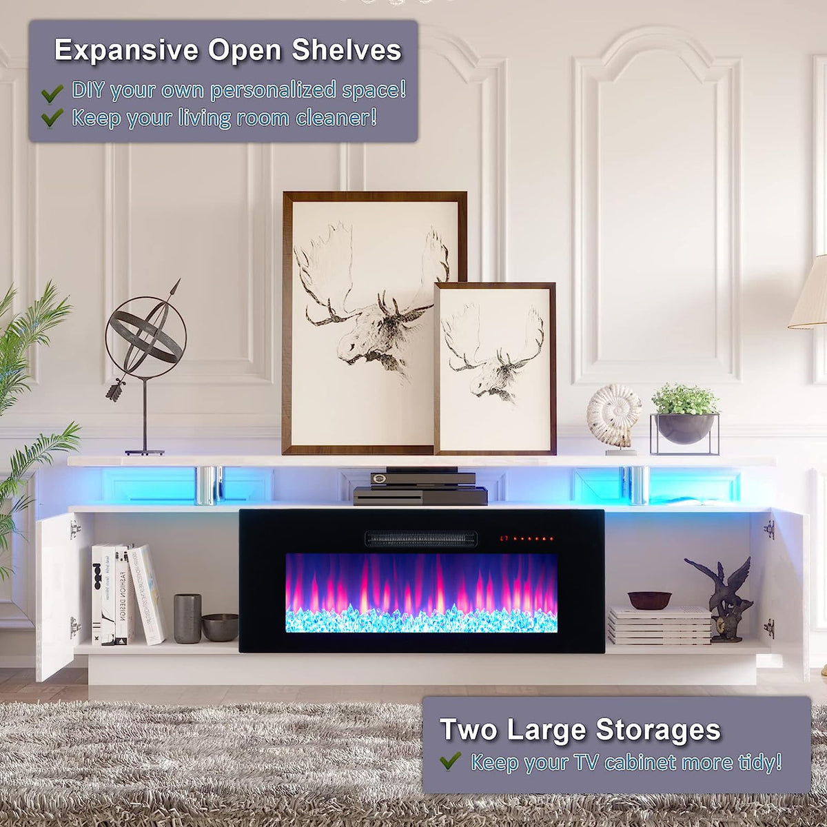 70" High-Gloss TV Stand with 36" Electric Fireplace G6991