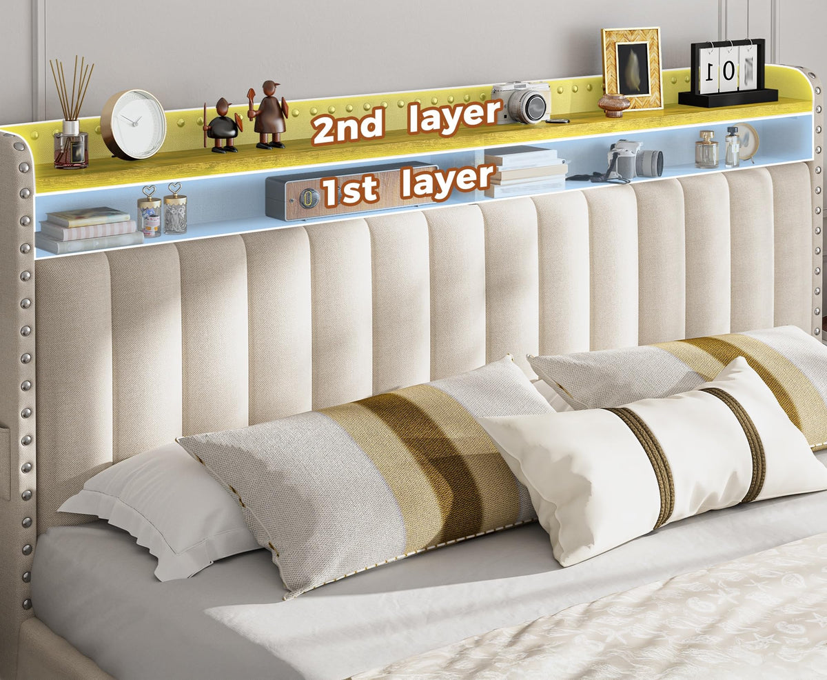 Queen Bed Frame with 3 Storage Drawers & Headboard U657854