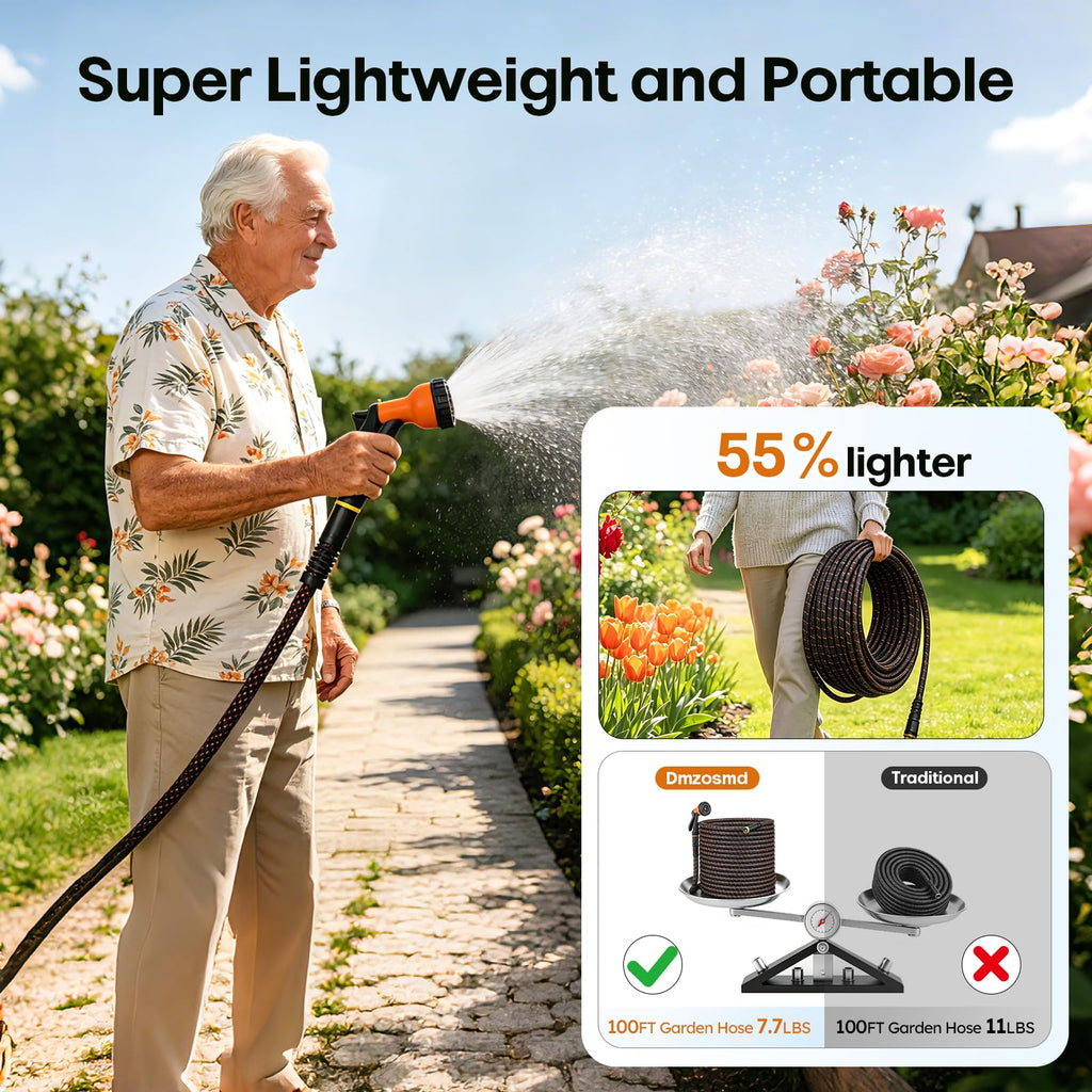 3/4" Flexible Non-Expandable Garden Hose with 10 Function Nozzle, 100ft V676015