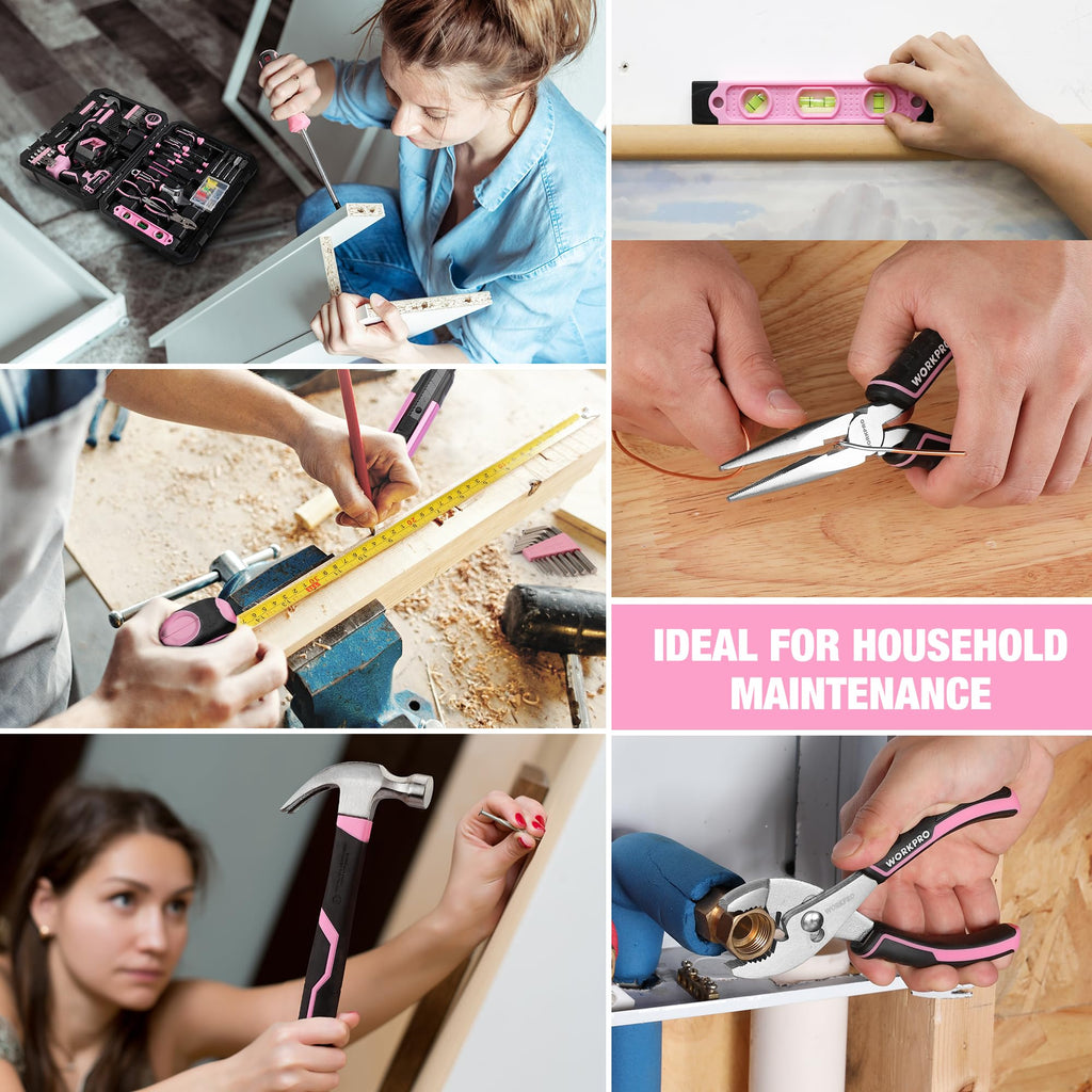 Pink Cordless Drill and 141-Piece Home Tool Kit T6805
