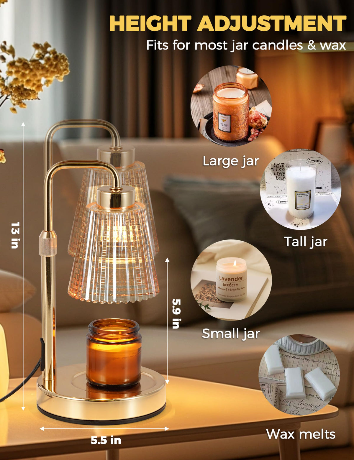 Gold Candle Warmer Lamp with Timer, Dimmable Wax Melt Warmer W888916