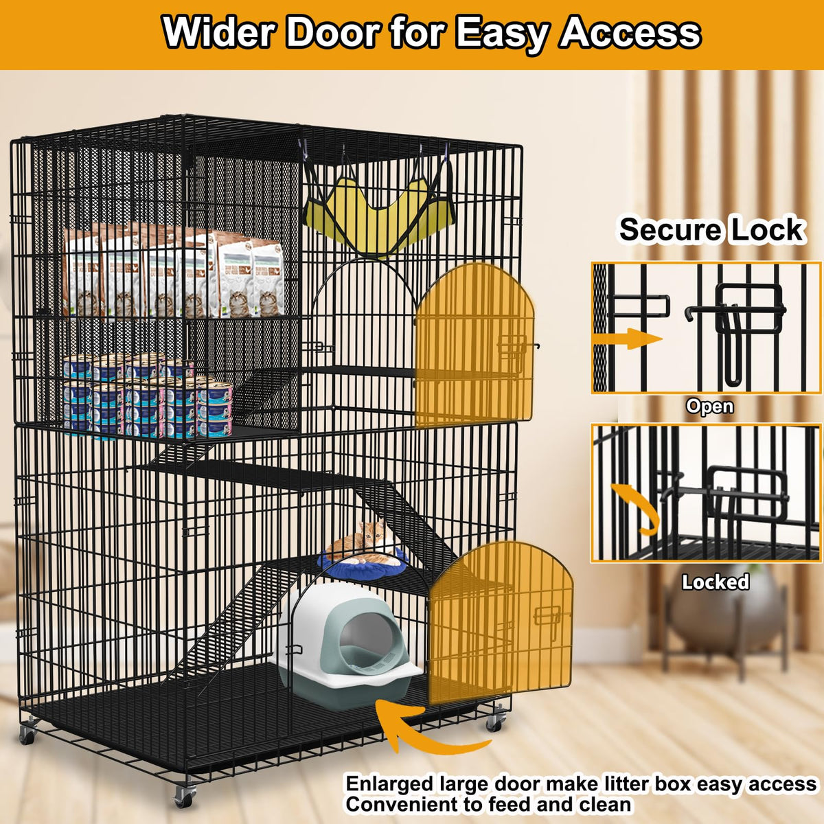 Extra Large 4-Tier Collapsible Cat Cage with Storage Cube G1478