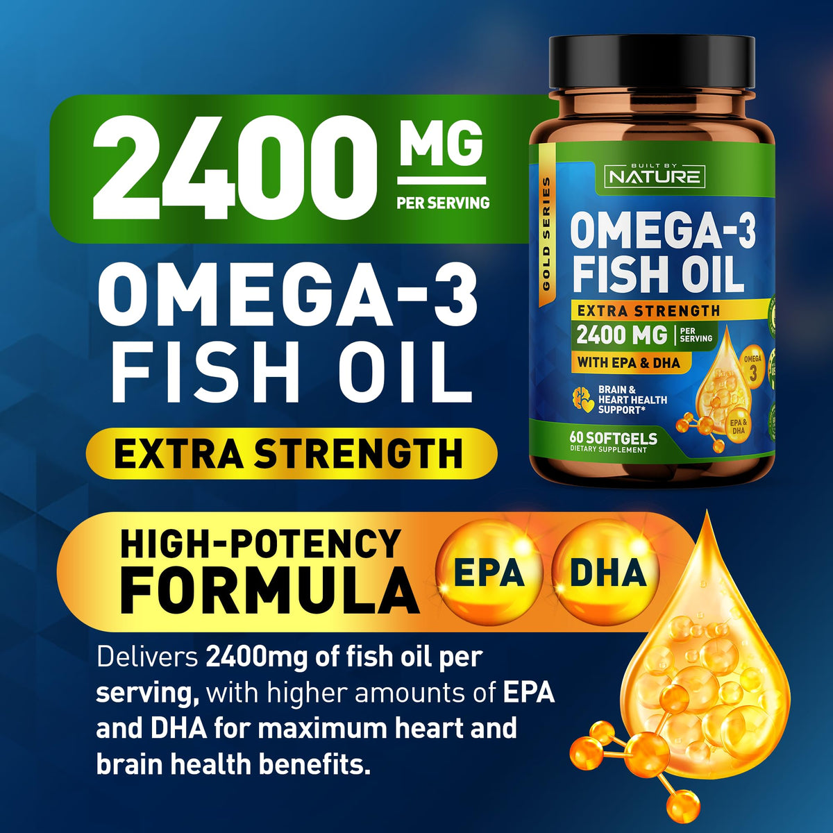 Omega 3 Fish Oil Soft Gels 2400 mg 60 Softgels S983503