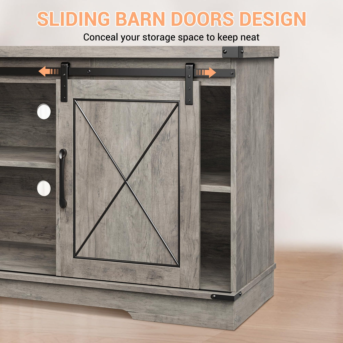 Farmhouse TV Stand with Storage Cabinets & Sliding Barn Door O45727