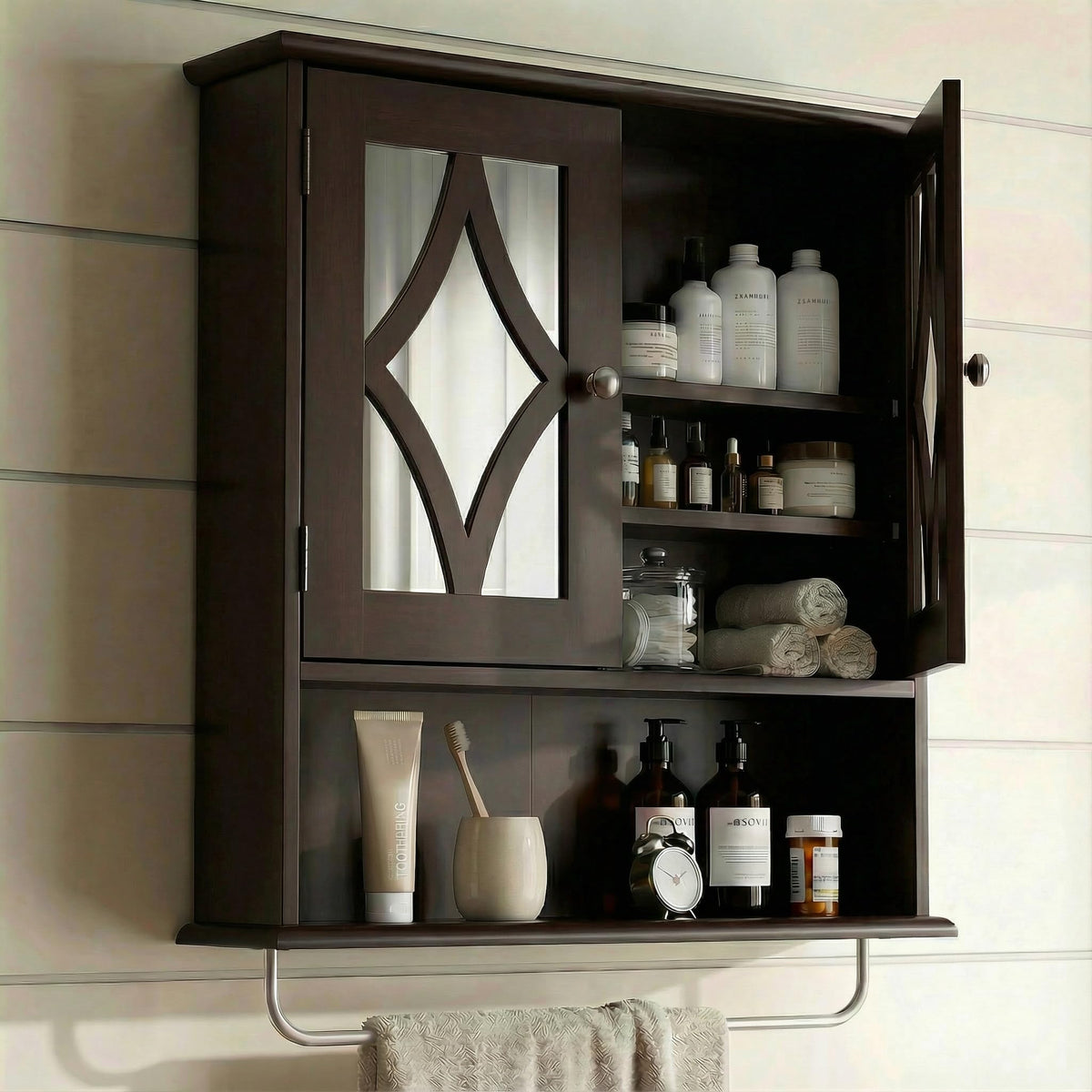 Wall Mounted Bathroom Medicine Cabinet with Towel Rack 22x25 inch D38693