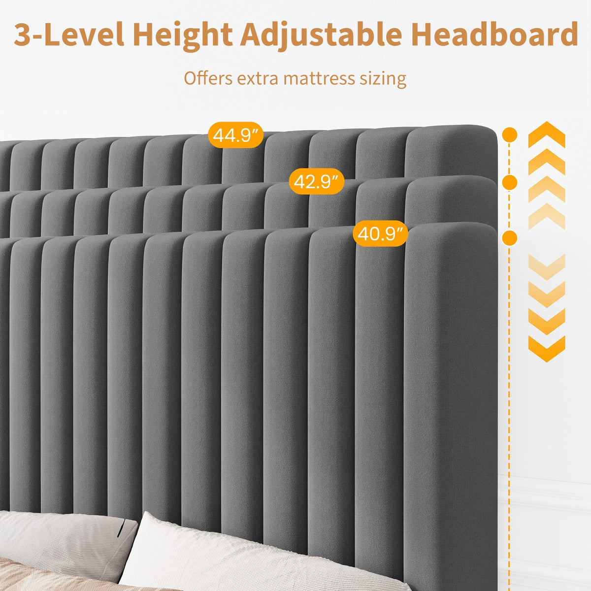 Velvet Upholstered Platform Bed with Adjustable Headboard K1042