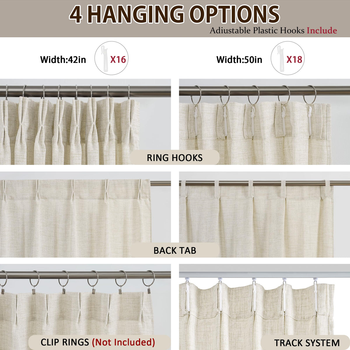 Pinch Pleated Sheer Curtains 140 Inches Long Cream Linen Textured Set of 2 U406064