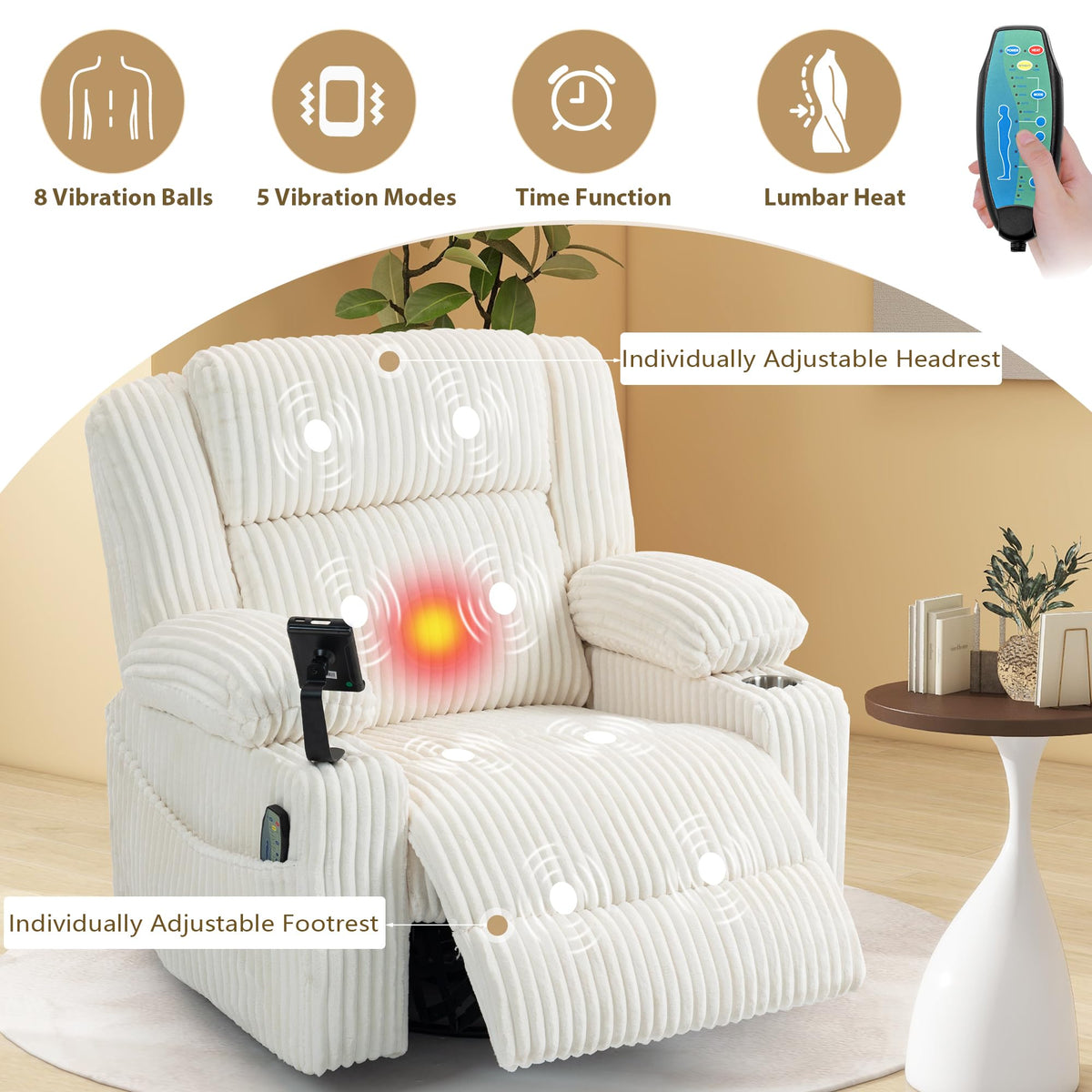 Power Swivel Rocker Recliner with Adjustable Headrest V848323