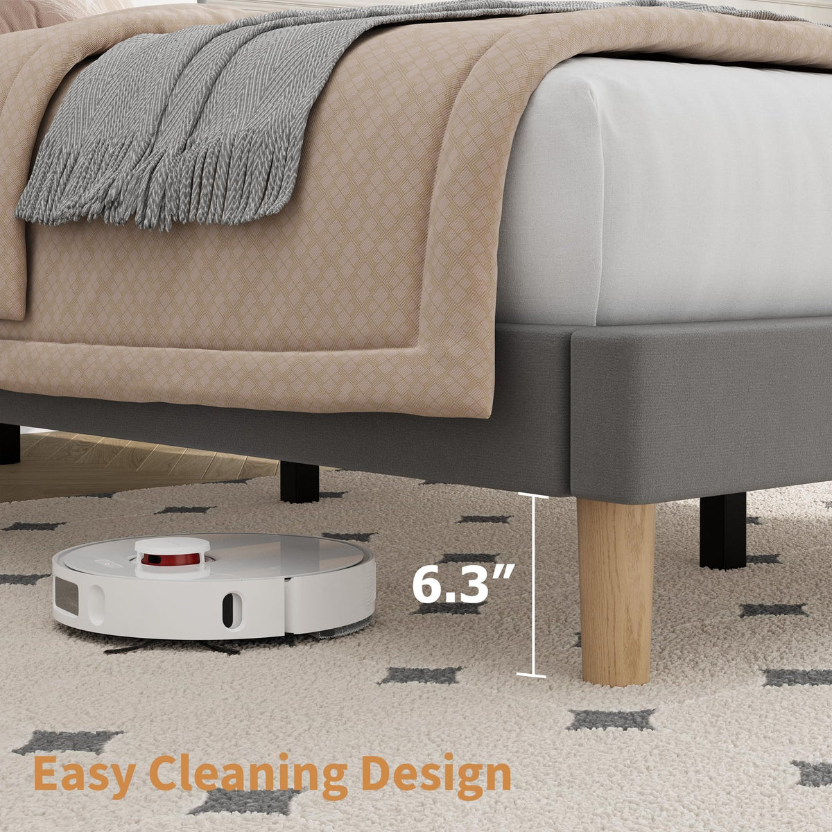 Velvet Upholstered Platform Bed with Adjustable Headboard K1042