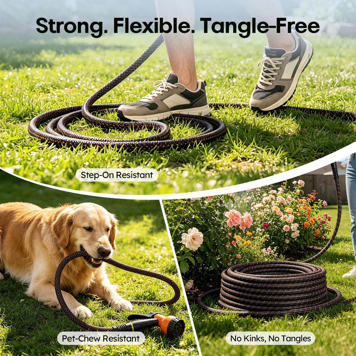 3/4" Flexible Non-Expandable Garden Hose with 10 Function Nozzle, 100ft V676015