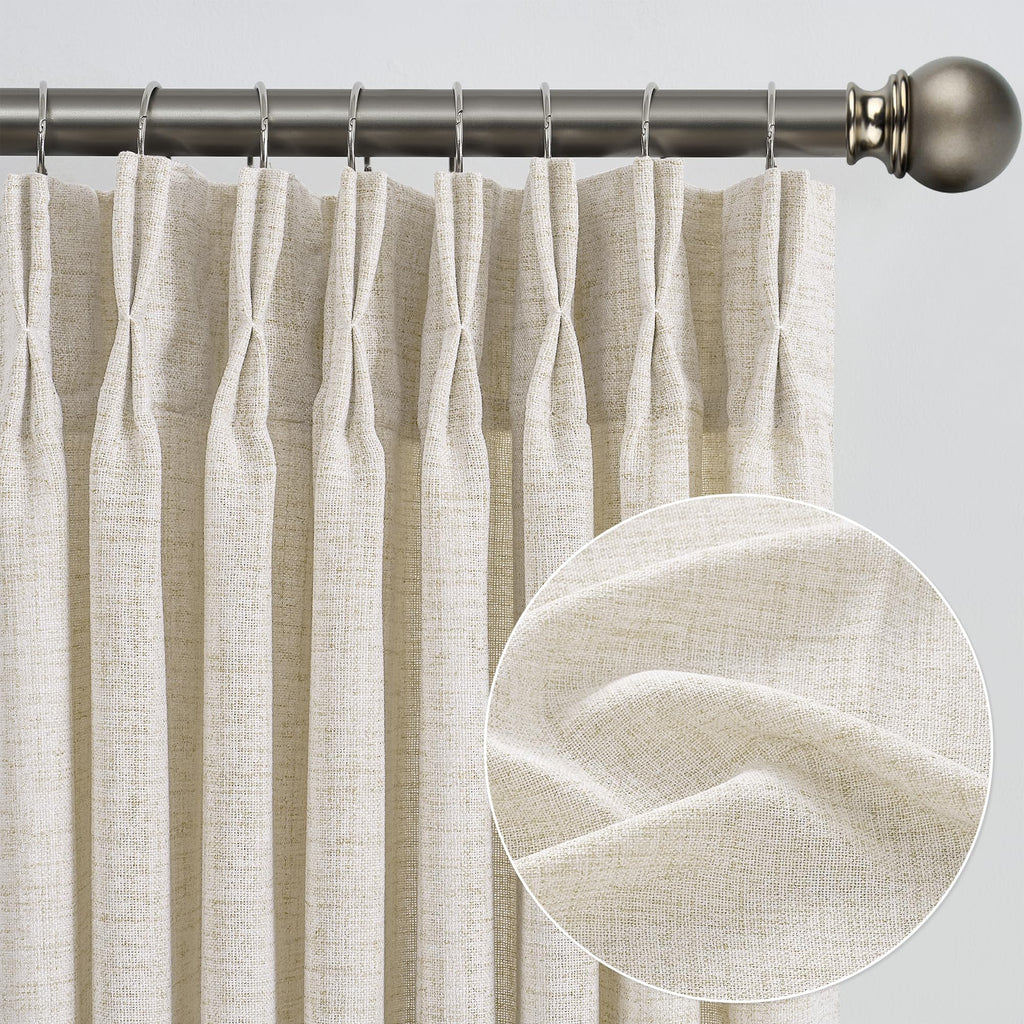 Pinch Pleated Sheer Curtains 140 Inches Long Cream Linen Textured Set of 2 U406064