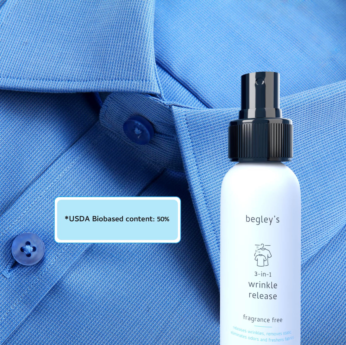 3-in-1 Wrinkle Remover, Static Cling Remover, Odor Eliminator and Fabric Refresher Spray, Fragrance-Free, 3 oz H52661