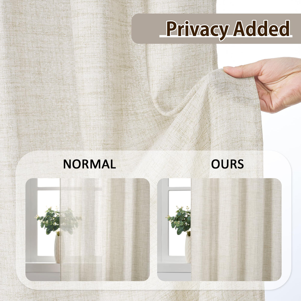 Pinch Pleated Sheer Curtains 140 Inches Long Cream Linen Textured Set of 2 U406064